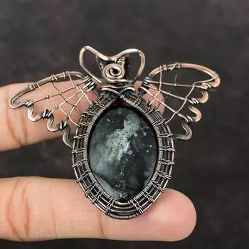 Подвеска из лабрадорита, обернутая медной проволокой, ювелирное изделие, подвеска из драгоценного камня, ювелирное изделие ручной работы, подвеска в виде бабочки, подвеска из медной проволоки, подарок для нее