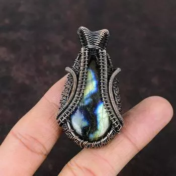 Подвеска из лабрадорита, обернутая медной проволокой, ювелирные изделия из лабрадорита, настоящий драгоценный камень, кулон ручной работы, обернутая медной проволокой, ювелирные изделия, подарок для него