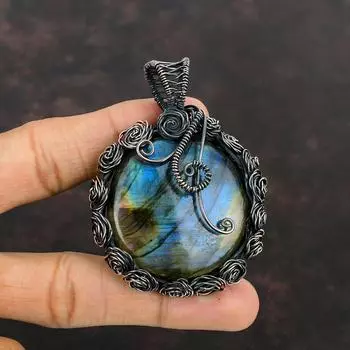 Подвеска из лабрадорита, обернутая медной проволокой, женская подвеска ручной работы, ювелирные изделия из медной проволоки, лабрадорит, натуральный драгоценный камень, подарок для мамы