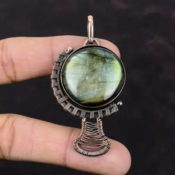 Подвеска из лабрадорита, подвеска из медной проволоки, медные украшения, подвеска из камня, драгоценного камня, свадебный подарок, ювелирные изделия ручной работы из проволоки