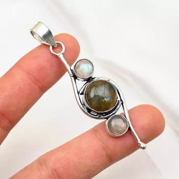 Подвеска из лабрадорита, ручная работа, драгоценный камень, серебряный кулон 925 пробы, антикварная бижутерия, для подарка, серебряные украшения 1.37 Inches синий