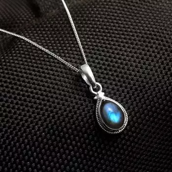 Подвеска из лабрадорита с цепочкой из стерлингового серебра 925 пробы женские ювелирные изделия ручной работы синий