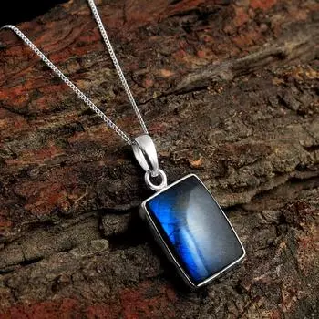 Подвеска из лабрадорита с цепочкой Ювелирные изделия ручной работы из стерлингового серебра 925 пробы синий