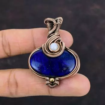 Подвеска из лабрадорита с синим огнем, подвеска из медной проволоки, подвеска из радужного лунного камня, медные ювелирные изделия ручной работы, подарок для мамы, подвеска с драгоценным камнем