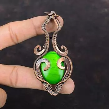 Подвеска из лабрадорита с зеленым огнем, кулон в медной проволоке, медные украшения ручной работы, уникальный кулон с драгоценными камнями, ювелирные изделия, завернутые в проволоку, подарок для него