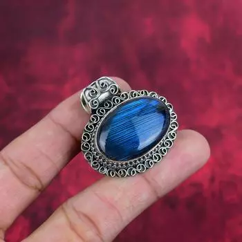 Подвеска из лабрадорита, серебряная подвеска 925 пробы, подвеска ручной работы с драгоценными камнями на День памяти 1.50 Inches синий