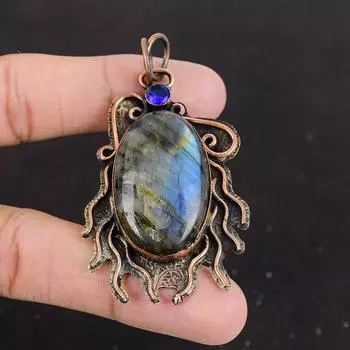 Подвеска из лабрадорита Танзанит Кварц Подвеска Медный кулон Ювелирные изделия ручной работы Подвеска из драгоценного камня Подарок на годовщину Медные украшения Целебный камень
