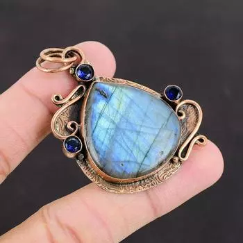 Подвеска из лабрадорита, танзанитовый кварцевый кулон, медная подвеска, ювелирные изделия ручной работы, подвеска из настоящего драгоценного камня для подарка, уникальные ювелирные изделия из меди