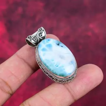 Подвеска из ларимара, 925 пробы серебряная подвеска с драгоценными камнями, подвеска ручной работы, изумительное украшение, подарок для нее 1.69 Inches синий