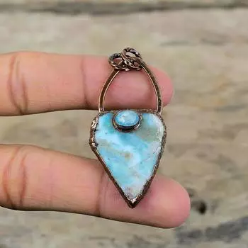Подвеска из ларимара, гальванопластическая медная подвеска, гальванопластическая бижутерия, подвеска из драгоценных камней, подвески ручной работы, медные украшения, подарки на особые случаи