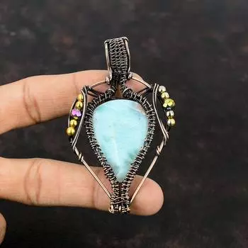 Подвеска из ларимара, медная проволока, обернутая подвеской, высококачественный драгоценный камень, ювелирные изделия ручной работы, медные украшения, титановые бусины, подвеска, подарок для мамы