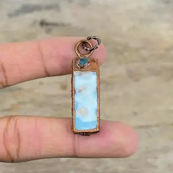 Подвеска из ларимара, синий халцедон, грубая подвеска, гальваническая медная подвеска, ювелирные изделия ручной работы, гальваническая ювелирная подвеска, подвеска из драгоценного камня для подарка