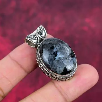 Подвеска из ларвикита, подвеска из стерлингового серебра 925 пробы, ювелирные изделия из драгоценных камней, подвеска ручной работы, удивительные украшения, подарок для нее 1.69 Inches чёрный