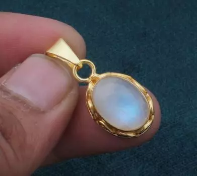 Подвеска из латуни с радужным лунным камнем, Подвеска из натурального камня, Подвеска с позолотой 18 карат, Подвеска из камня рождения, Массивная подвеска
