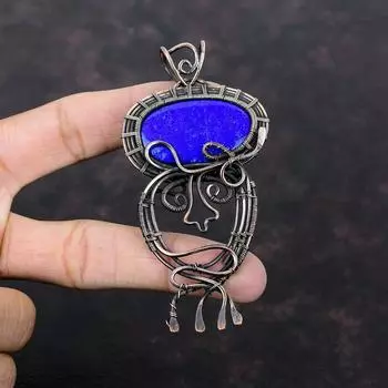 Подвеска из лазурита, медная проволочная обертка, уникальная подвеска ручной работы, медные украшения, подвеска из настоящего драгоценного камня, лазуритовые украшения для подарка