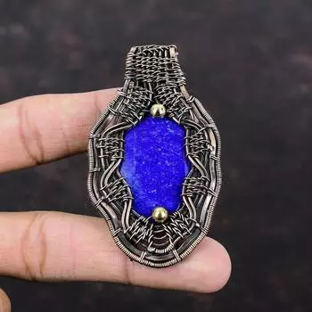 Подвеска из лазурита, медная проволока, кулон из лазурита, медные украшения, подвеска из натурального драгоценного камня, удивительный ювелирный подарок ручной работы для мамы