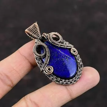 Подвеска из лазурита, медная проволока, обернутая подвеска, антикварные ювелирные изделия, медные украшения ручной работы, подвеска из натурального драгоценного камня, подарок для него, женская подвеска