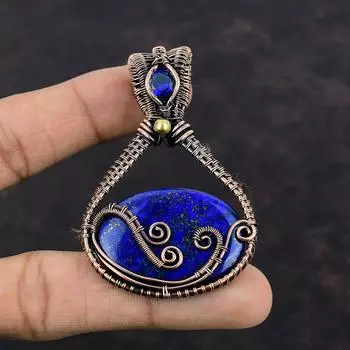 Подвеска из лазурита, медная проволока, обернутая подвеска, медные украшения ручной работы, кулон с драгоценным камнем, проволока, ювелирный подарок для нее, танзанит, кварцевый кулон