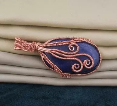 Подвеска из лазурита, подвеска из медной проволоки, ювелирные изделия из медной проволоки с покрытием из розового золота, подвеска ручной работы из лазурита, ювелирный подарок