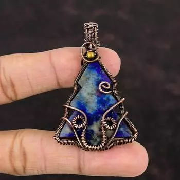 Подвеска из лазурита, подвеска из медной проволоки, подвеска из драгоценного камня ручной работы, украшение на рождественскую елку, подарок на помолвку, очень красивые медные украшения