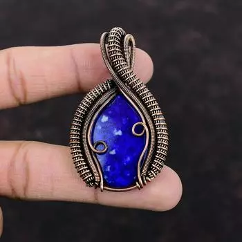 Подвеска из лазурита, подвеска из медной проволоки, подвеска из натурального драгоценного камня, ювелирные изделия из лазурита, медные украшения, кулон ручной работы, свадебный подарок