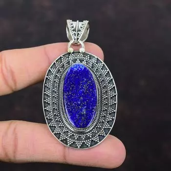 Подвеска из лазурита Подвеска ручной работы Ювелирные изделия из драгоценных камней Подвеска из стерлингового серебра 925 пробы Эффектные ювелирные изделия Винтаж Подвеска Подарок для особого случая
