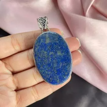 Подвеска из лазурита с серебряным ожерельем-цепочкой из стерлингового серебра 925 пробы