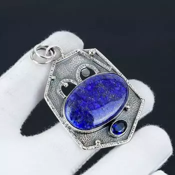 Подвеска из лазурита, сапфира, натуральный лазурит, ручная работа, серебро 925 пробы, лазурит, подвеска для женщин, подарочный кулон 5.5 Cm. синий