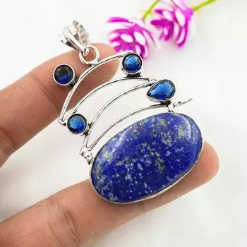 Подвеска из лазурита, синего сапфира, подвеска из драгоценного камня ручной работы, подвеска из цельного серебра 925 пробы, старинные ювелирные изделия, для подарка на помолвку 2.48 Inches синий