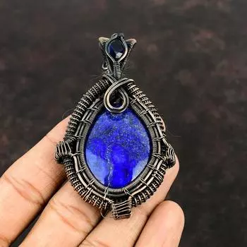 Подвеска из лазурита, танзанитовый кварцевый кулон, медная проволока, обернутая кулоном, ювелирное изделие ручной работы, подвеска из драгоценного камня, медная проволока, подарок для мамы