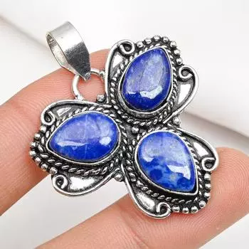 Подвеска из лазурита, ювелирное изделие ручной работы из драгоценных камней, кулон из цельного серебра 925 пробы, уникальный дизайн ювелирного украшения 1.88 Inches синий