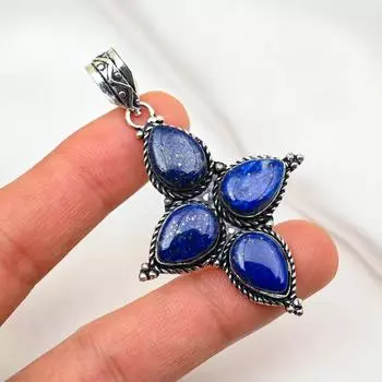Подвеска из лазурита, ювелирное изделие ручной работы из драгоценных камней, кулон из цельного серебра 925 пробы, уникальный дизайн ювелирного украшения 2.55 Inches синий
