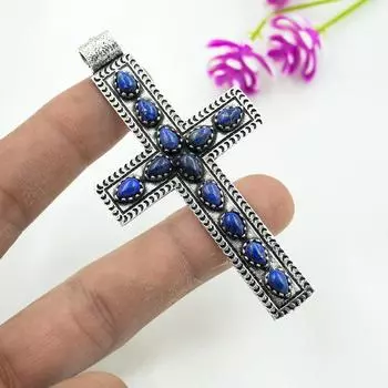 Подвеска из лазурита, ювелирное изделие ручной работы из драгоценных камней, кулон из цельного серебра 925 пробы, уникальный дизайн ювелирного украшения 3.07 Inches синий