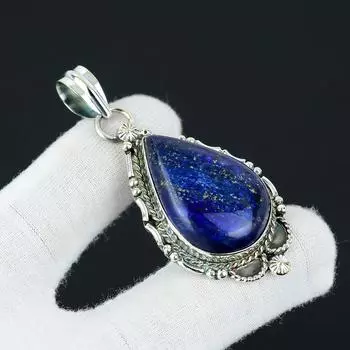 Подвеска из лазурита, ювелирные изделия из натурального лазурита, ювелирные изделия из стерлингового серебра 925 пробы, ювелирная подвеска ручной работы, синяя подвеска унисекс для подарков 2.55 синий