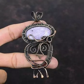 Подвеска из лепидолита, медная проволочная обертка, подвеска из драгоценного камня, ручная работа, медные украшения, женская подвеска, элегантная проволочная обертка, подарок для него