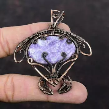 Подвеска из лепидолита, медная проволока, обернутая драгоценным камнем, подвеска в виде черепахи, медные украшения, подвеска ручной работы, обернутая проволокой, подарок для жены