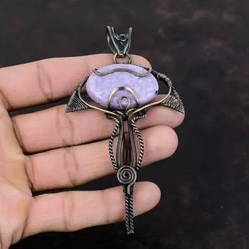 Подвеска из лепидолита, обернутая медной проволокой, подвеска из драгоценного камня высшего качества, изящная подвеска, ювелирное изделие из медной проволоки, подвеска ручной работы, подарок для мамы