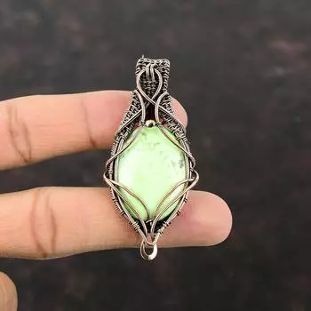 Подвеска из лимонного хризопраза, медная проволочная обертка, драгоценный камень, медные украшения, стильная подвеска, проволочная обертка, ручная работа, кулон для подарка