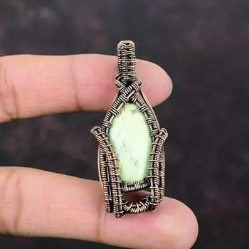 Подвеска из лимонного хризопраза, медная проволочная обертка, драгоценный камень, медные украшения, проволочная обертка, ручная работа, абсолютно новый кулон, подарки для друга