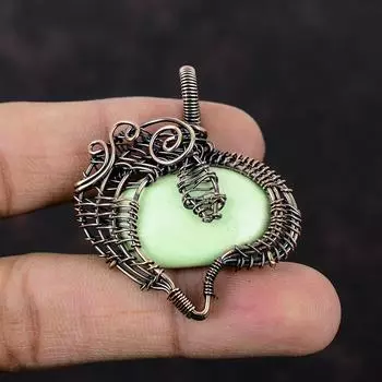 Подвеска из лимонного хризопраза, медная проволочная обертка, драгоценный камень, медные украшения, подвеска ручной работы, проволочная обертка, хризопраз, ювелирные изделия, подарок для мамы