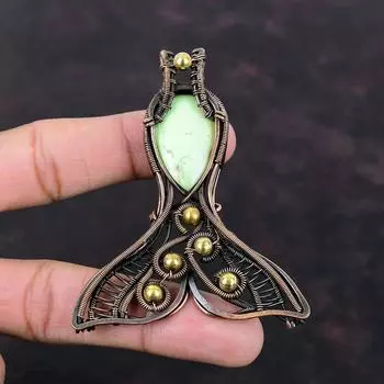 Подвеска из лимонного хризопраза, медная проволока, обернутая ювелирными изделиями, подвеска из драгоценных камней, женская бижутерия, ручная работа, подвеска из медной проволоки, подвеска в виде рыбы для подарка