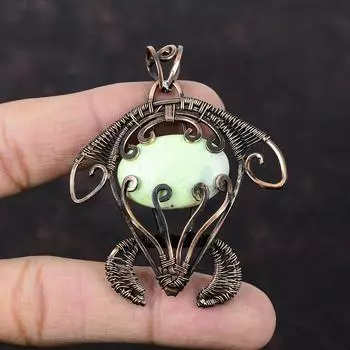 Подвеска из лимонного хризопраза, обернутая медной проволокой, подвеска в виде черепахи, ювелирное изделие ручной работы, подвеска из драгоценного камня, обернутая медной проволокой, ювелирное изделие для подарка