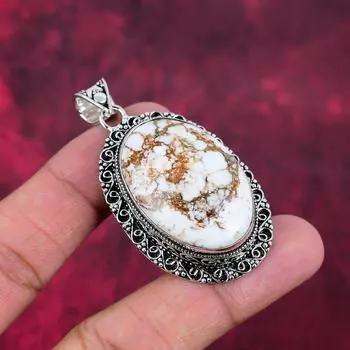 Подвеска из магнезита, подвеска из драгоценного камня ручной работы, подвеска из стерлингового серебра 925 пробы, антикварные ювелирные изделия, подвеска для подарка на помолвку 2.24 Inches белый