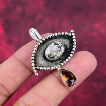 Подвеска из магнезита, подвеска из драгоценного камня ручной работы, подвеска из стерлингового серебра 925 пробы, антикварные ювелирные изделия, подвеска для подарка на помолвку 1.96 Inches белый