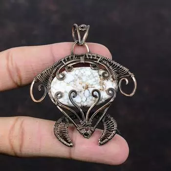 Подвеска из магнезита с дикой лошадью, кулон в медной проволоке, медные украшения ручной работы, кулон из натурального драгоценного камня, ювелирные изделия, завернутые в проволоку, подарок для нее