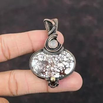 Подвеска из магнезита в виде дикой лошади, подвеска из радужного лунного камня, ювелирное изделие из медной проволоки, подвеска из драгоценного камня ручной работы, подарок для нее, дизайнерская подвеска