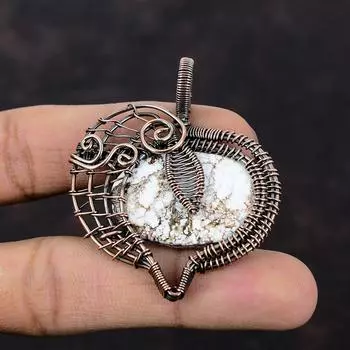 Подвеска из магнезита Wild Horse, обернутая медной проволокой, потрясающая подвеска из драгоценных камней, обернутая проволокой, ювелирное изделие, подарок для нее, медные украшения ручной работы