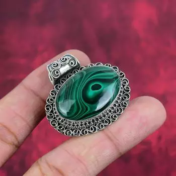 Подвеска из малахита, серебряная подвеска 925 пробы. Подарок для женщин, подвеска ручной работы, ювелирные изделия из драгоценных камней 1.50 Inches зелёный