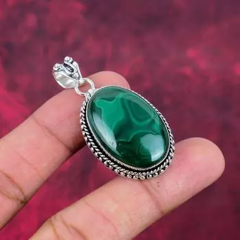 Подвеска из малахита, серебряная подвеска 925 пробы. Подарок для женщин, подвеска ручной работы, ювелирные изделия из драгоценных камней 2.04 Inches зелёный