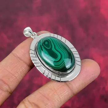 Подвеска из малахита, серебряная подвеска 925 пробы. Подарок для женщин, подвеска ручной работы, ювелирные изделия из драгоценных камней 1.96 Inches зелёный